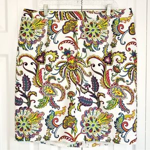 New Jessica London White Colorful Paisley Print Pencil Skirt 16